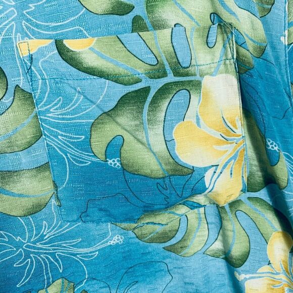 Three Palm Brand Shirt Mens XL Blue Silk Hawaiian Short Sleeve Button up Floral - Picture 2 of 12